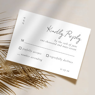 Elegant Script Black White Wedding Simple RSVP Card