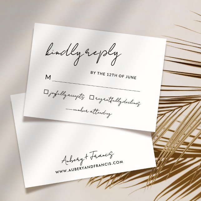 Elegant Script Black White Wedding Simple RSVP Card (Creator Uploaded)