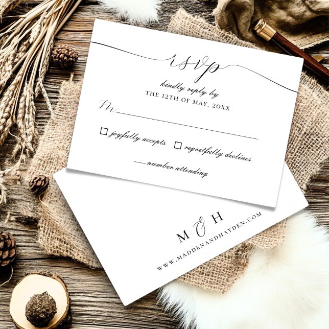 Elegant Script Black White Wedding Simple RSVP Enclosure Card (Creator Uploaded)