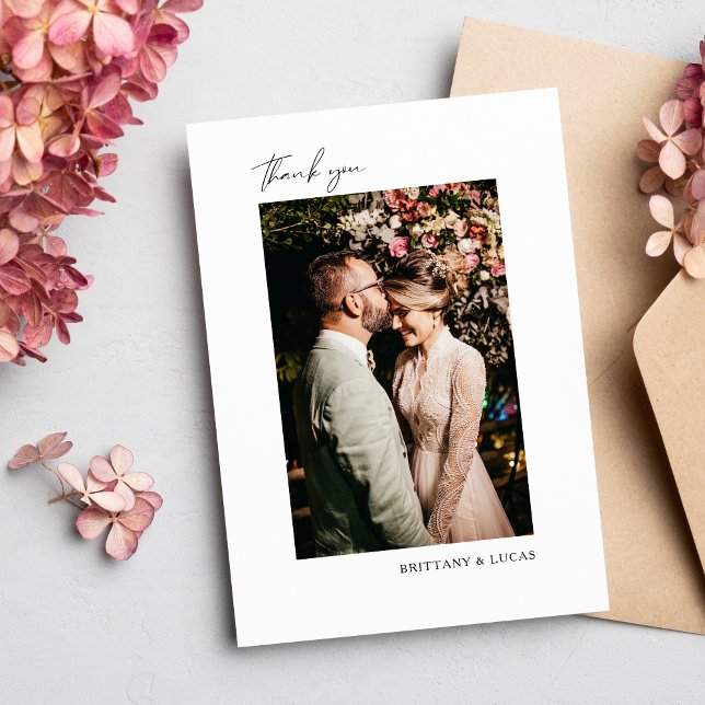 Elegant Script Black White Wedding Thank You Card (Creator Uploaded)