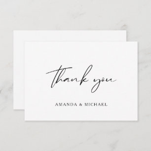 Elegant Script Black White Wedding Thank You Card