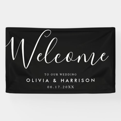 Elegant Script Black White Wedding Welcome Sign