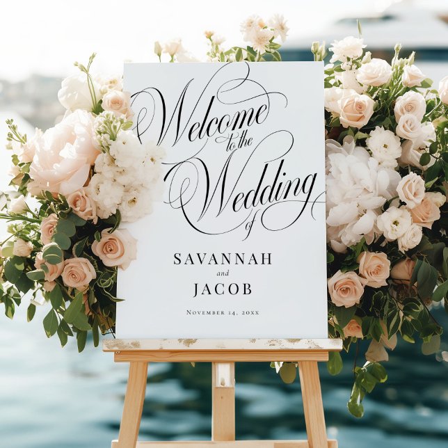 Elegant Script Black White Wedding Welcome Sign (Creator Uploaded)