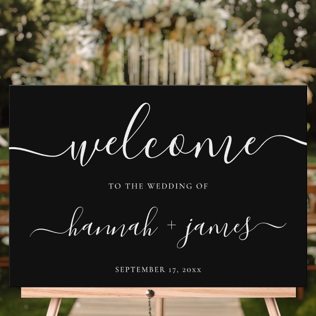 Elegant Script Black White Wedding Welcome Sign (Creator Uploaded)