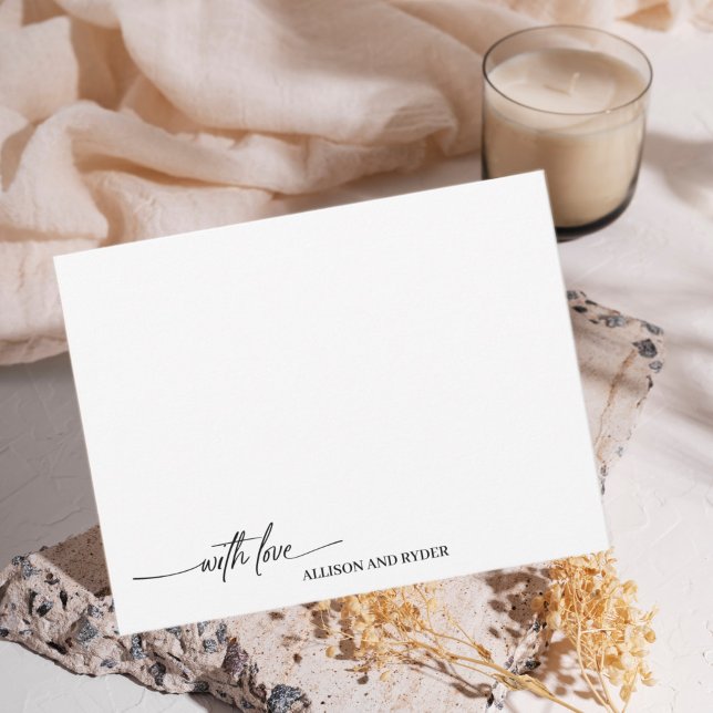 Elegant Script Black White With Love Thank You Note Card (Creator Uploaded)