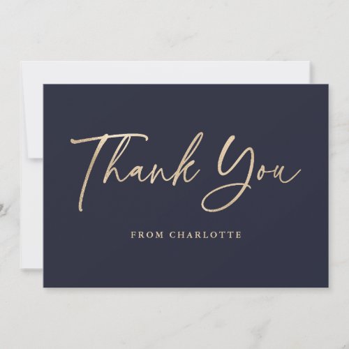 Elegant Script Blue and Gold Thank You Card