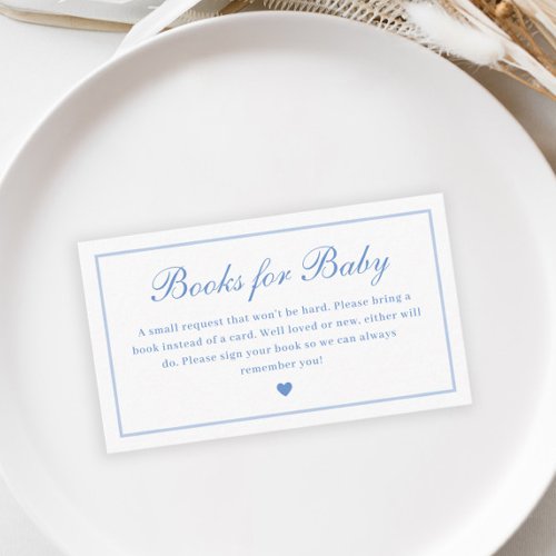 Elegant Script Blue Books for Baby Shower Enclosure Card