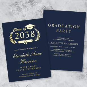 Elegant Script Blue College Graduation Party Foil Invitation