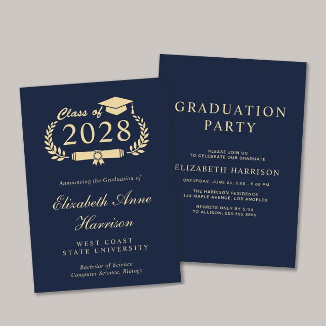 Elegant Script Blue College Graduation Party Invitation