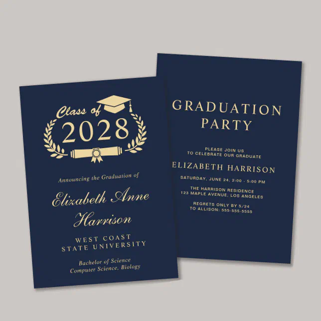 Elegant Script Blue College Graduation Party Invitation | Zazzle