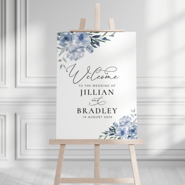 elegant script blue floral wedding welcome sign (Creator Uploaded)