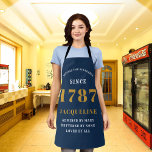 Elegant Script Blue Gold Baking Apron<br><div class="desc">Create something unique with the Elegant Script Blue Gold Baking Apron from Zazzle. This personalized apron is the perfect way to celebrate baking skills. Personalize it with the name and the year for a one-of-a-kind look. Whether they are great at baking some scrumptious treats in the kitchen or having a...</div>