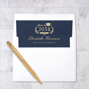 Elegant Script Blue Gold Graduation Envelope Liner