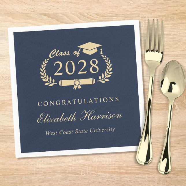 Elegant Script Blue Gold Graduation Napkins (Creator Uploaded)