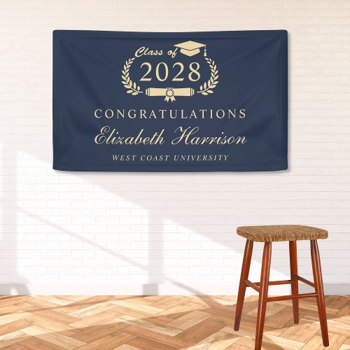 Elegant Script Blue Gold Graduation Party Welcome Banner