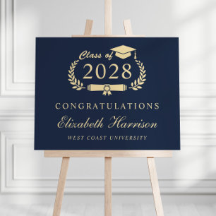 Elegant Script Blue Gold Graduation Welcome Foam Board
