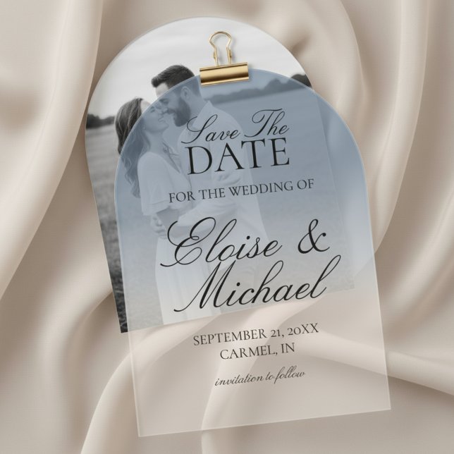 Elegant Script Blue Gradient Wedding Save The Date (Invite guests to mark their calendars with this Elegant Script Gradient Wedding Acrylic Invitation!)