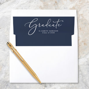 Elegant Script Blue Graduation Envelope Liner