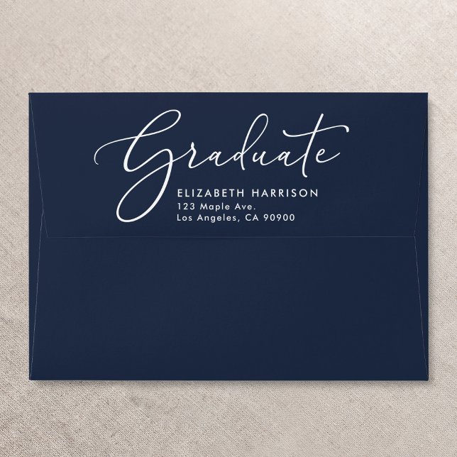 Elegant Script Blue Graduation Return Address Envelope (Creator Uploaded)