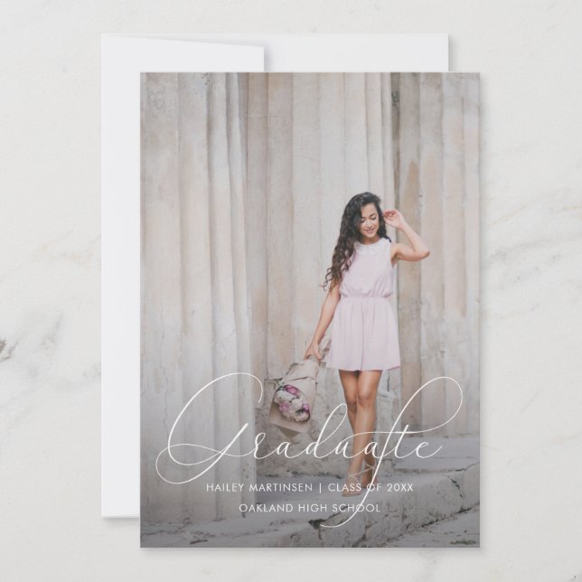 Elegant Script Blue Gray Photo Graduation Party Invitation (Front)