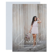 Elegant Script Blue Gray Photo Graduation Party Invitation Elegant Script Blue Gray Photo Graduation Party Invitation
