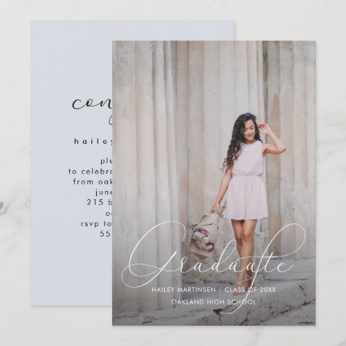 Elegant Script Blue Gray Photo Graduation Party