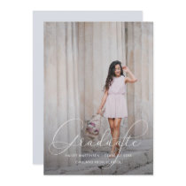 Elegant Script Blue Gray Photo Graduation Party Invitation Elegant Script Blue Gray Photo Graduation Party Invitation