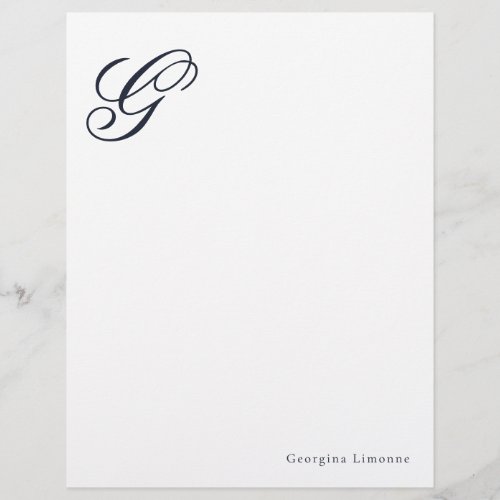 Elegant Script Blue Monogram Letterhead Stationery