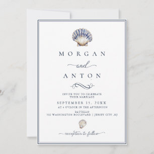 Elegant Script Blue Nautical Wedding Invitation