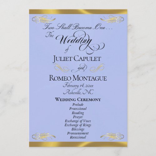 Elegant Script - Blue Pearl/Gold Wedding Program