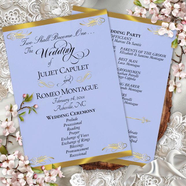 Elegant Script - Blue Pearl/Gold Wedding Program (Creator Uploaded)