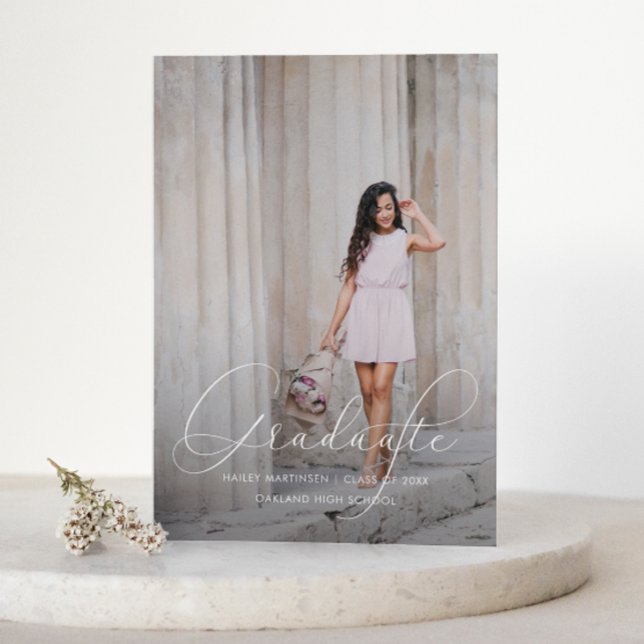 Elegant Script Blue Photo Graduation Announcement (Creator Uploaded)