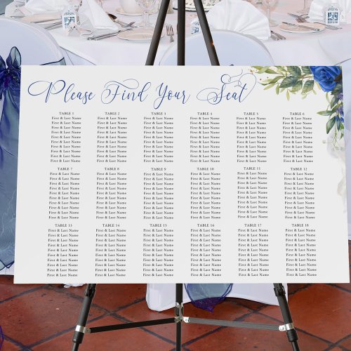 Elegant Script Blue Rose 18 Table Seating Chart Foam Board