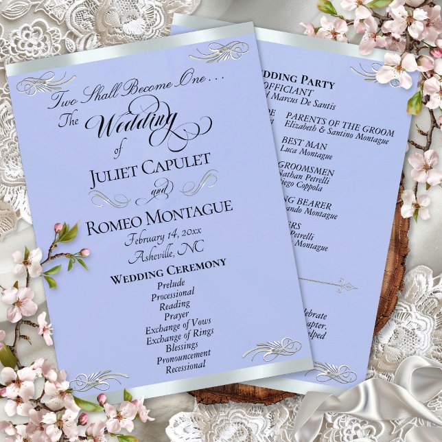 Elegant Script - Blue/Silver Wedding Program (Creator Uploaded)