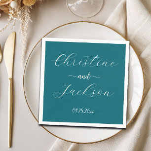 Elegant Script Blue Teal Wedding Napkins