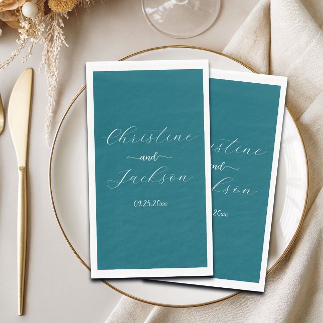 Elegant Script Blue Teal Wedding Paper Guest Towels (Creator Uploaded)