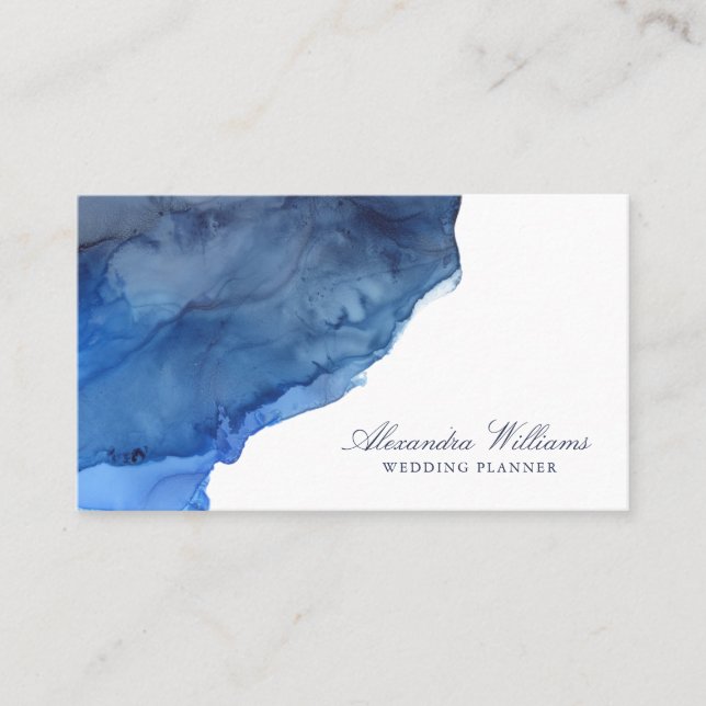 Elegant Script Blue Watercolor Modern Professional Business Card (Front)