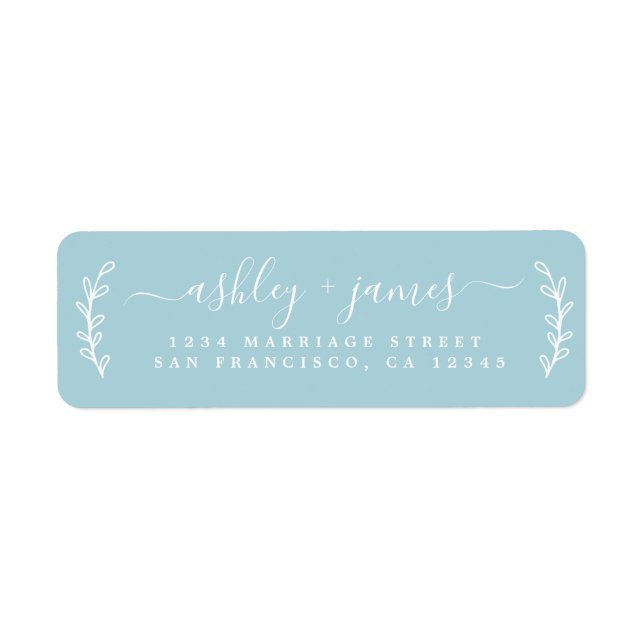 Elegant Script Blue Wedding Return Address Label (Front)