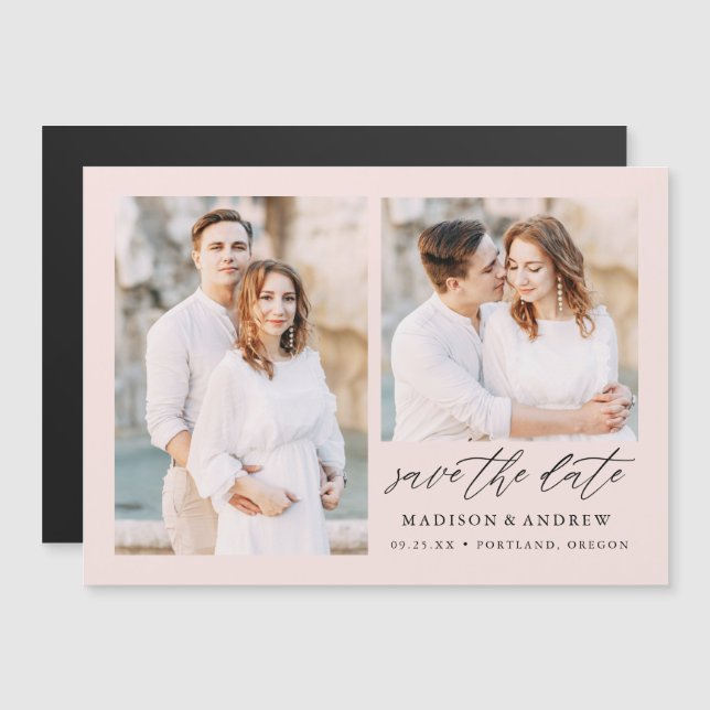 Elegant Script Blush 2 Photo Save the Date Magnetic Invitation (Front/Back)