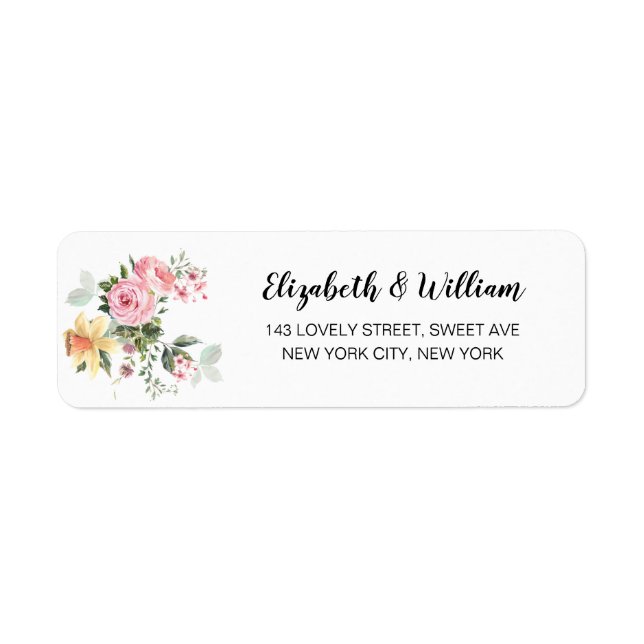 Elegant Script Blush Floral Simple Modern Wedding Label (Front)