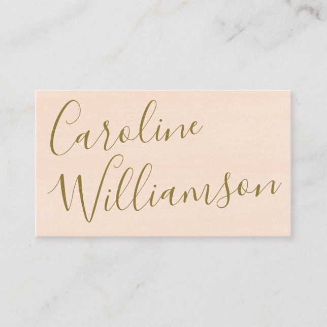 Elegant Script Blush Peach and Gold Personalized Business Card (Front)