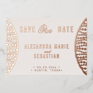 Elegant Script Blush Pearl Save the Date Rose Gold Foil Invitation