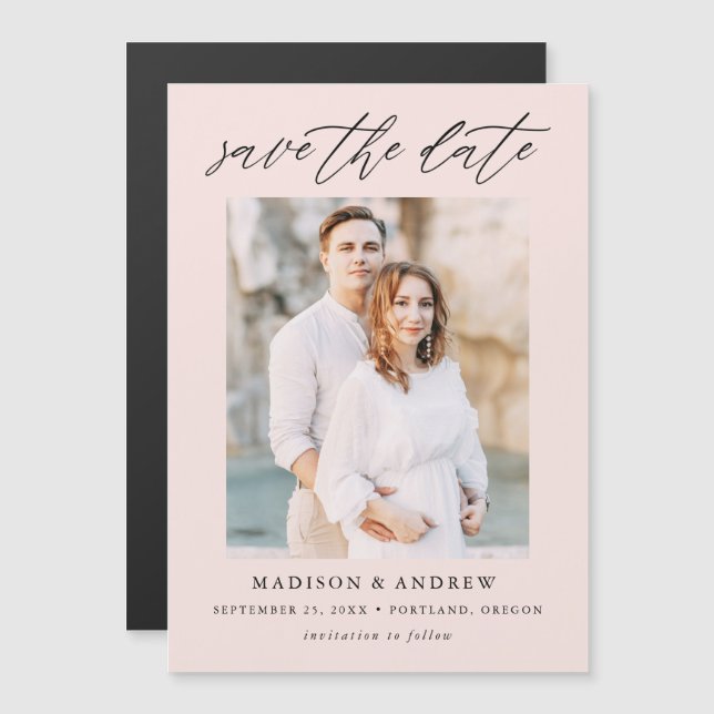 Elegant Script Blush Photo Save the Date Magnetic Invitation (Front/Back)