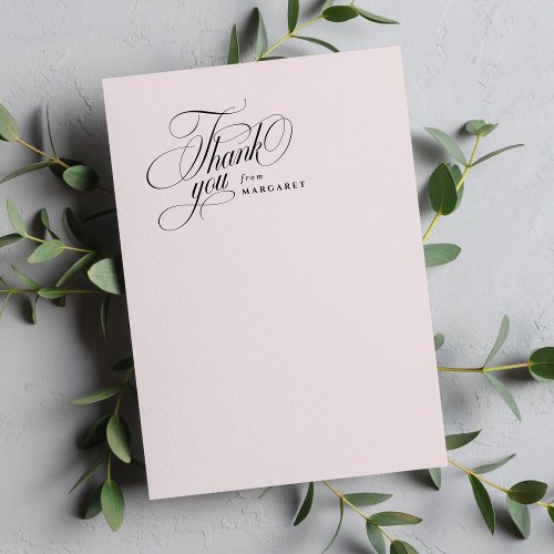 Elegant script blush pink baby shower thank you card