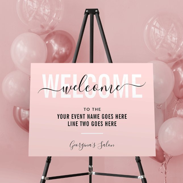 Elegant Script Blush Pink Business Welcome Sign (Blush Pink Business Welcome Sign design with trendy fonts and fully editable text and colors)