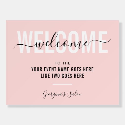 Elegant Script Blush Pink Business Welcome Sign | Zazzle