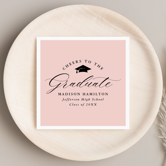 Elegant Script Blush Pink Cheers to the Graduate Napkins (Creator Uploaded)