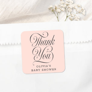Elegant Script Blush Pink Girl Baby Shower Favor Square Sticker