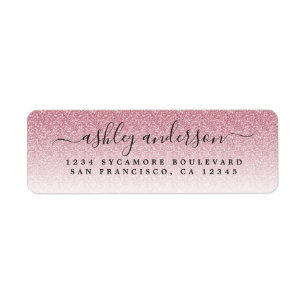 Elegant Script Blush Pink Glitter Return Address Label