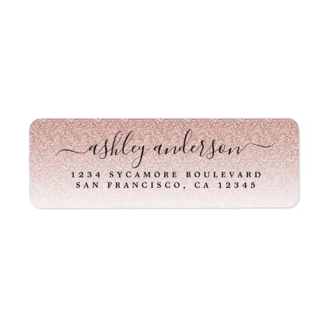 Elegant Script Blush Pink Glitter Return Address Label | Zazzle